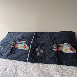 Pottery Barn Kids Quilted Applique Pillow Shams Navy Blue Space Theme
